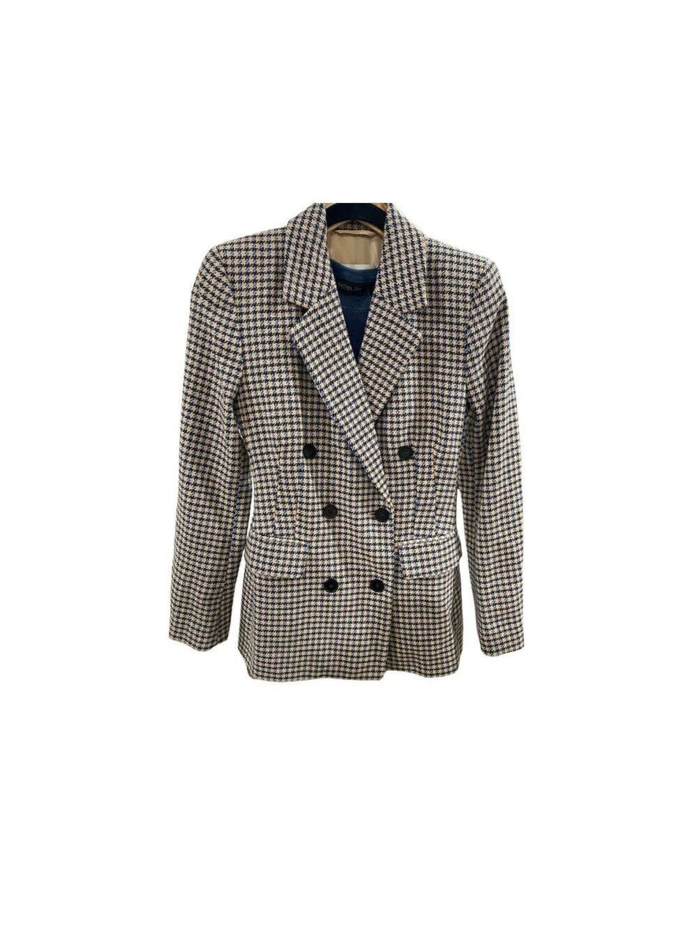 M&S Beige/Blue Houndstooth Double Breasted Blazer - Size 6 (EUC)